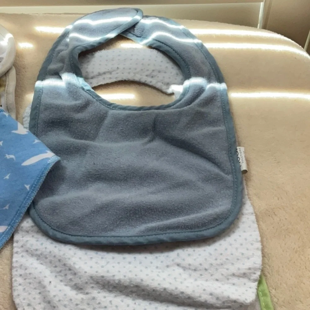 Dino and Animal Print Baby Bib Set - Blue, Orange, Green